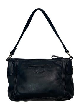Fossil Black Leather Shoulder Bag Y2K